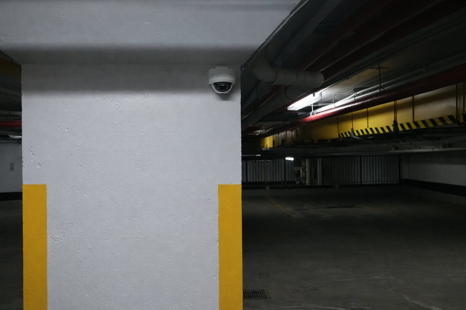 Underground parking garage with dome security camera and access control system Ottawa