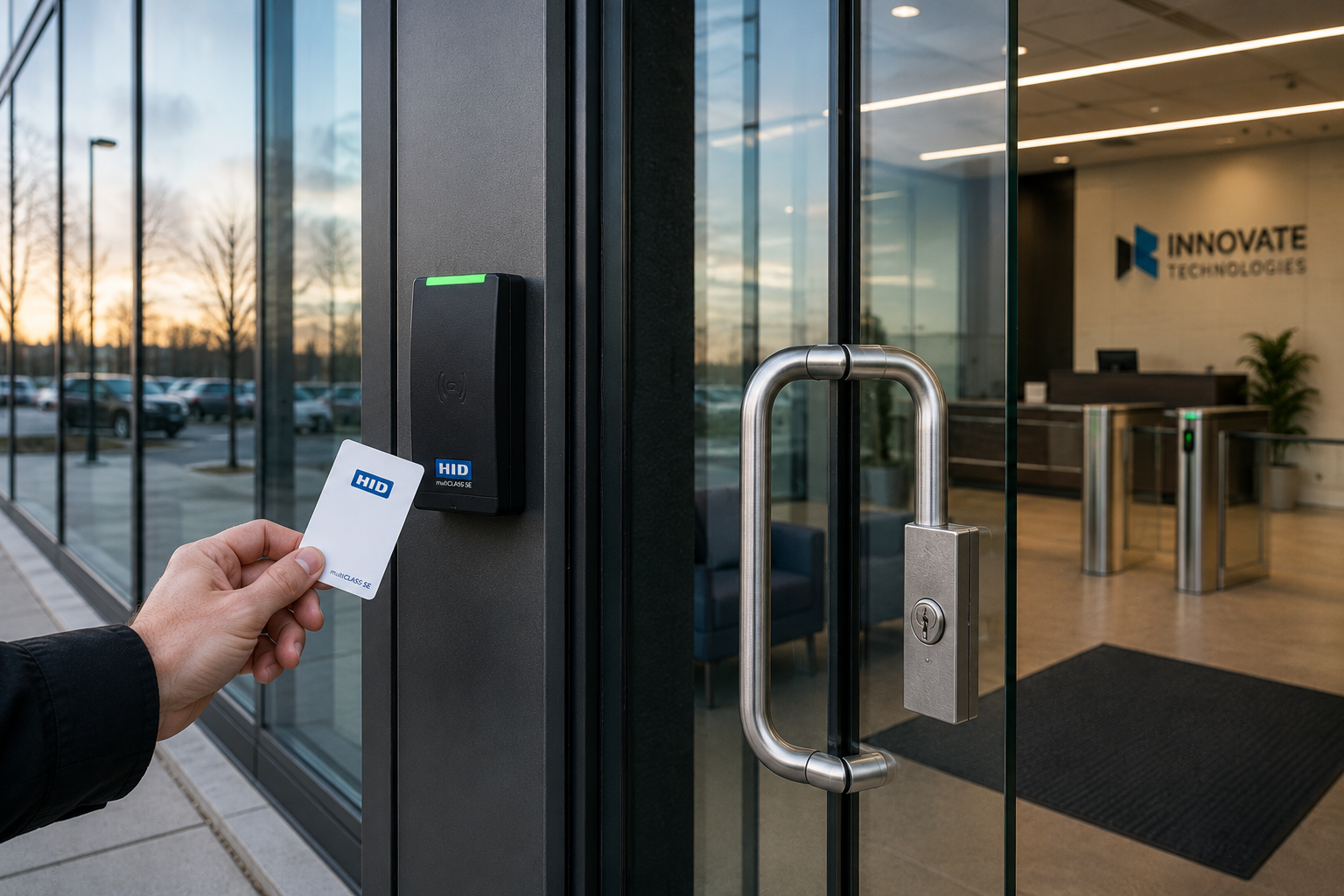 Wall-mounted card reader for Kantech access control system at a government facility in Ottawa