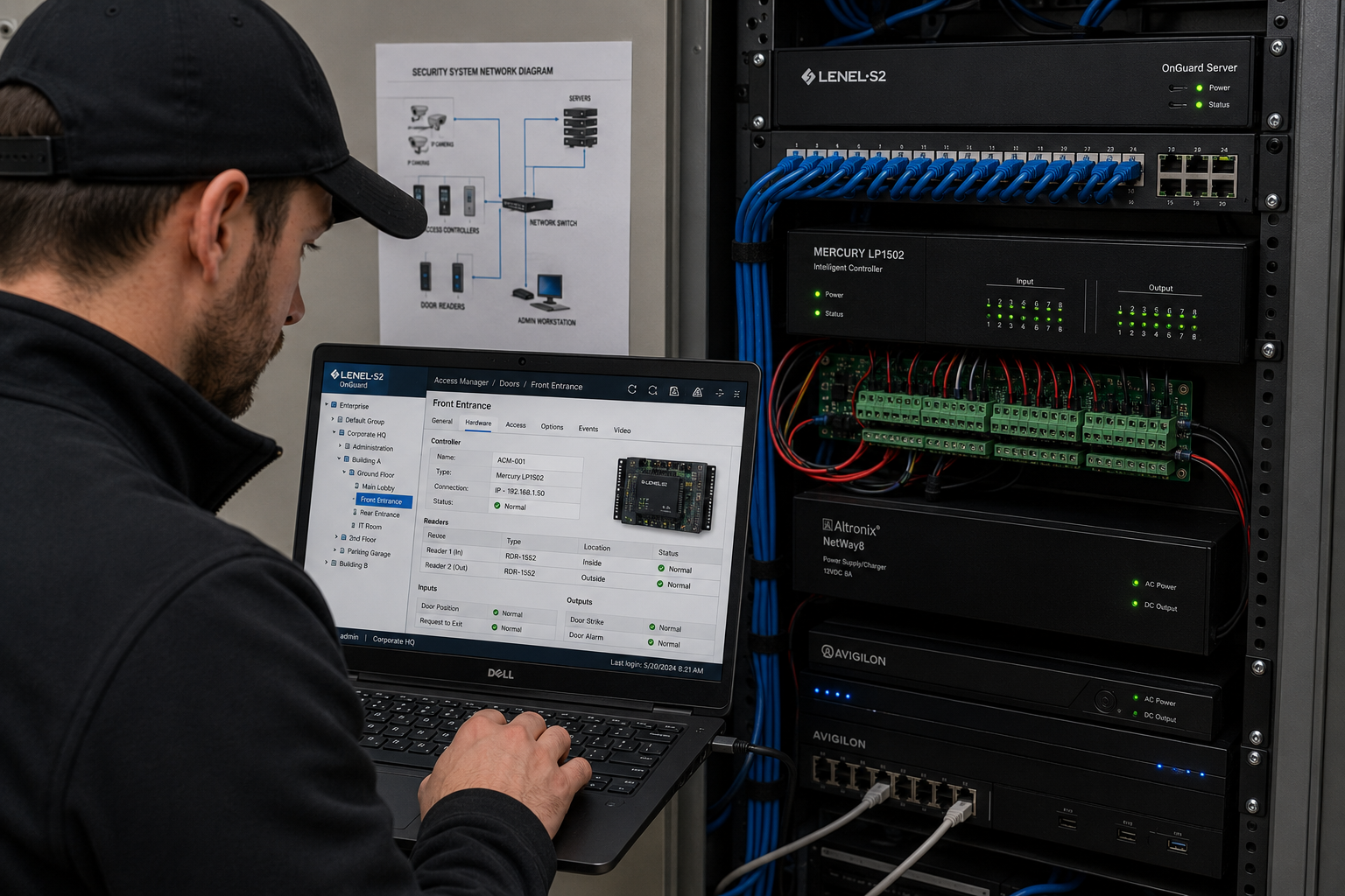 Family Security technician verifying access control configuration during scheduled maintenance visit — Ottawa