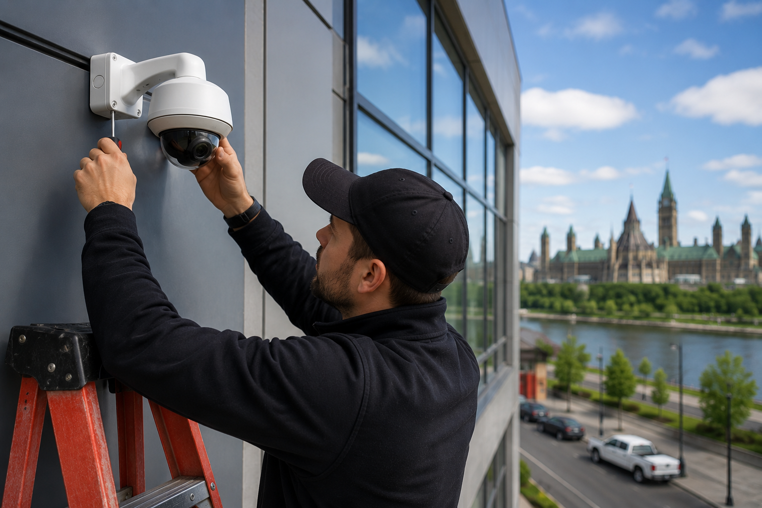 CCTV systems Ottawa — NDAA-compliant network infrastructure with server racks and cabling