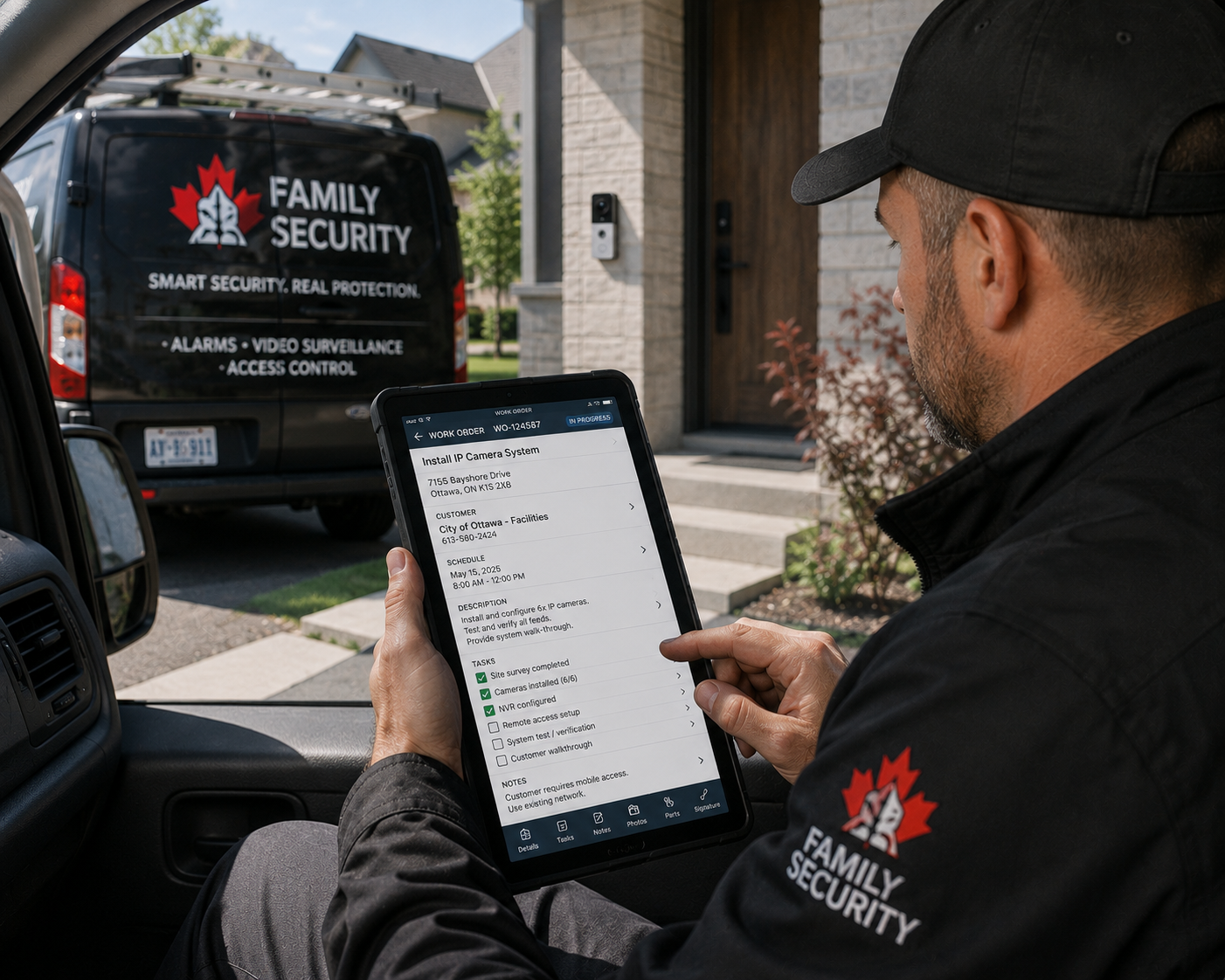 Ottawa workstation with Canadian flag representing bilingual French-language security service in the National Capital Region